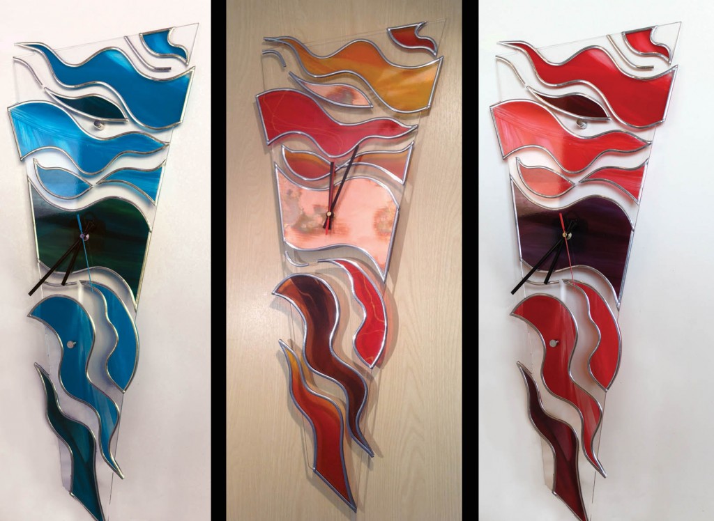 Shaped acrylic clocks in varying colours