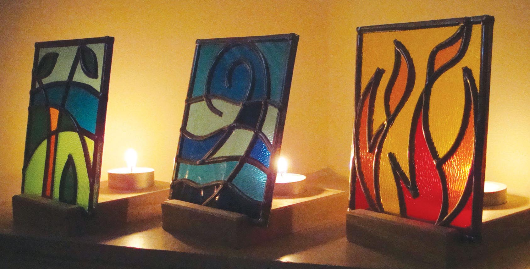 Earth, Wind & Fire stained glass t-lights