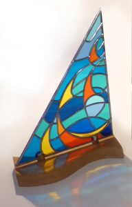 Stained glass Summer Breeze on wavy oak