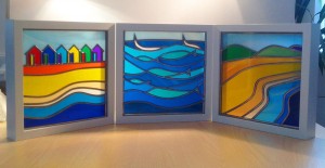 Seaside stained glass, framed