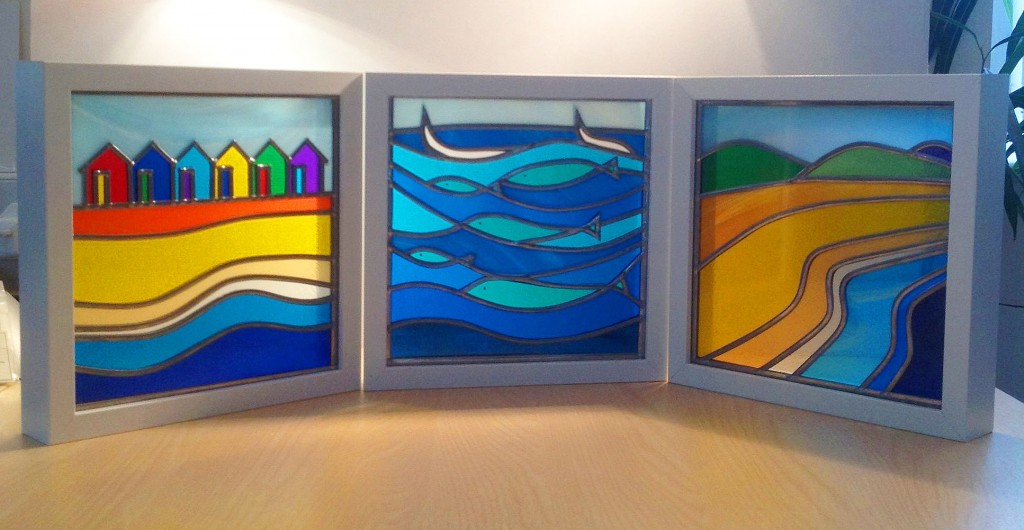 Seaside scenes stained glass, framed