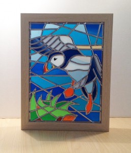 Stained glass abstract puffin