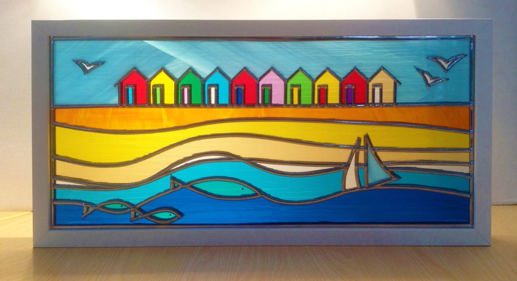 Seaside Stained glass, Blyth Beach Huts, framed