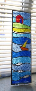 Stained glass seaside scene