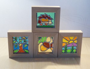 Stained glass Hedgehog, Stained Glass Tree, Stained Glass Acorn & Stained glass scene