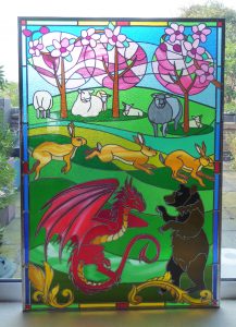 dragon-bear-hares-sheep-Stained_glass_window