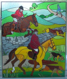 Horses & Hounds Stained glass window