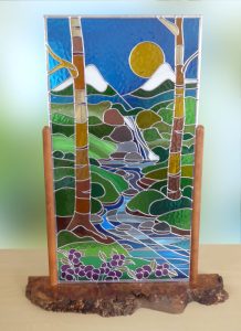 Waterfall Stained Glass on Elm Burr